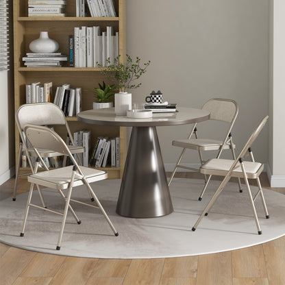 Linen-Look Set of Four Cushioned Folding Chairs - Beige