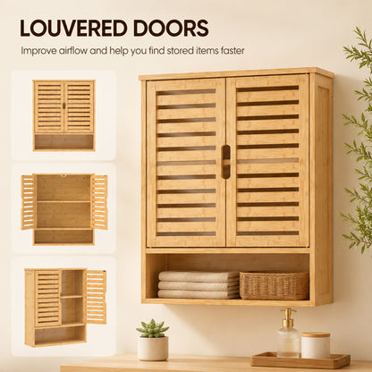 Bathroom Wall Cabinet, Wall Mounted Bathroom Cabinet with 2 Louvered Doors, Open Shelf and Adjustable Shelf Storage