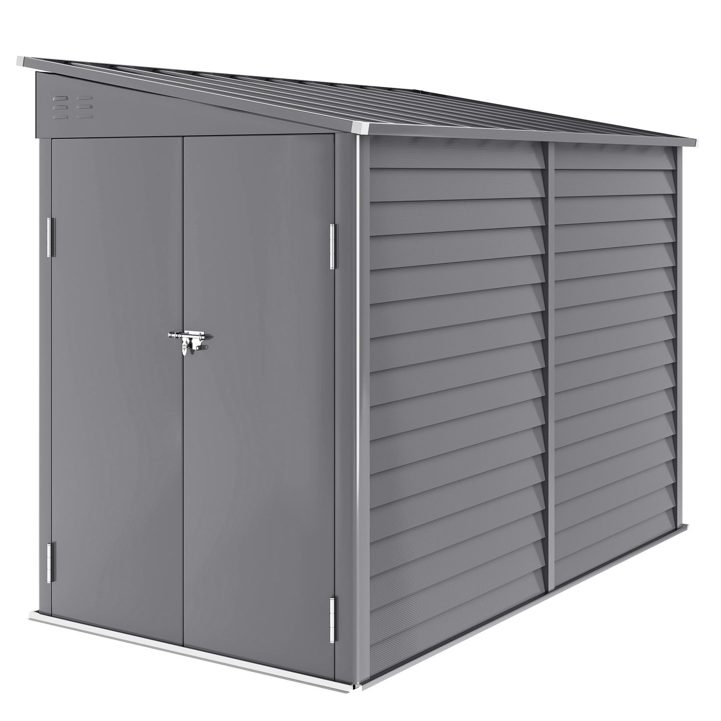 5 x 9ft Galvanised Metal Garden Shed with Foundation Kit, Outdoor Lean-to Shed, Tool Storage House for Garden, Grey