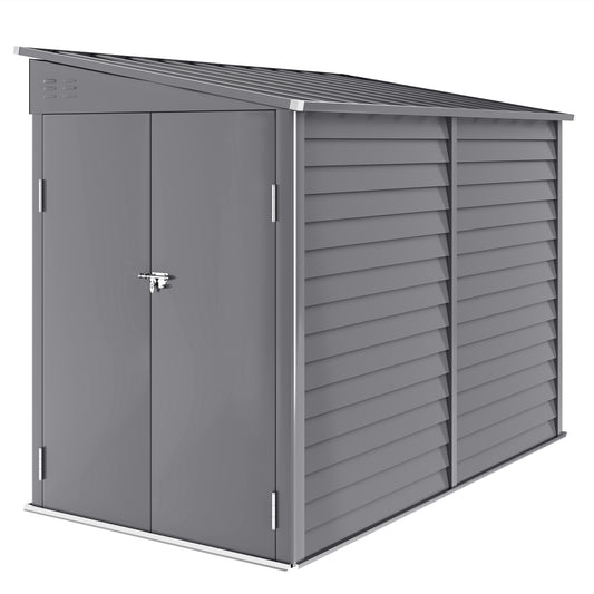 5 x 9ft Galvanised Metal Garden Shed with Foundation Kit, Outdoor Lean-to Shed, Tool Storage House for Garden, Grey