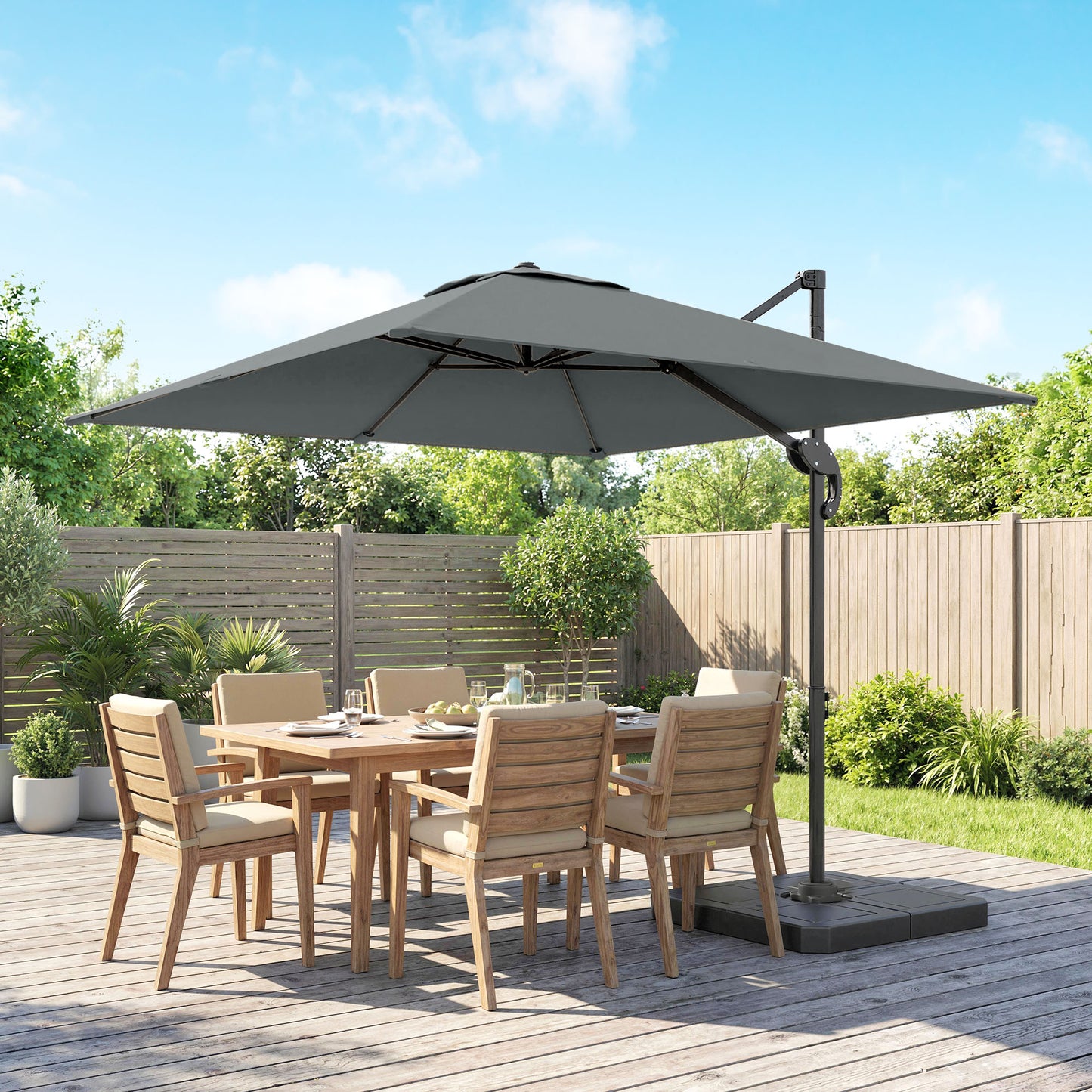 2.4 x 2.4m Cantilever Parasol with Umbrella Weights, UPF50+ Offset Outdoor Umbrella w/ Easy Tilt Adjustment, Dark Grey