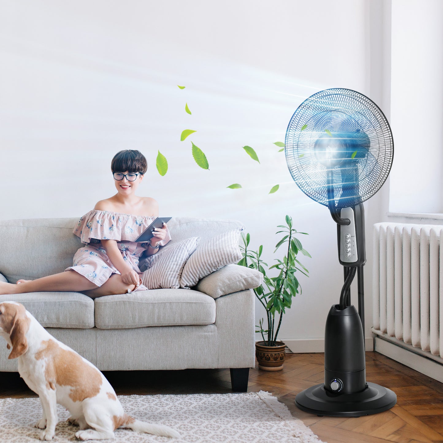 Spray Misting Fan, Floor Fan with Water Mist Spray, 70° Oscillation, Tilt Head, 3 Speeds, 2.8L Water Tank, Black