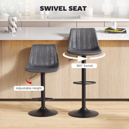 Set of 2 Leathaire Tub Bar Stools - Charcoal Grey