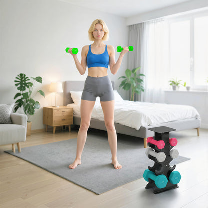 Hex Dumbbells Set with Dumbbell Rack, Hand Weights for Home Gym Strength Training, 2 x 1kg, 2 x 2kg, 2 x 3kg, 2 x 4kg