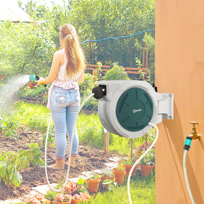 Retractable Hose Reel Wall Mounted, 30+2m Garden Hose Pipe Reel with Lock, Auto Rewind, 7 in 1 Spray Nozzle