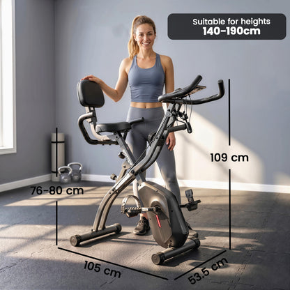4-In-1 Folding Exercise Bike with Resistance Bands, Bluetooth App, 8-Level Magnetic Resistance, LCD Display, Black