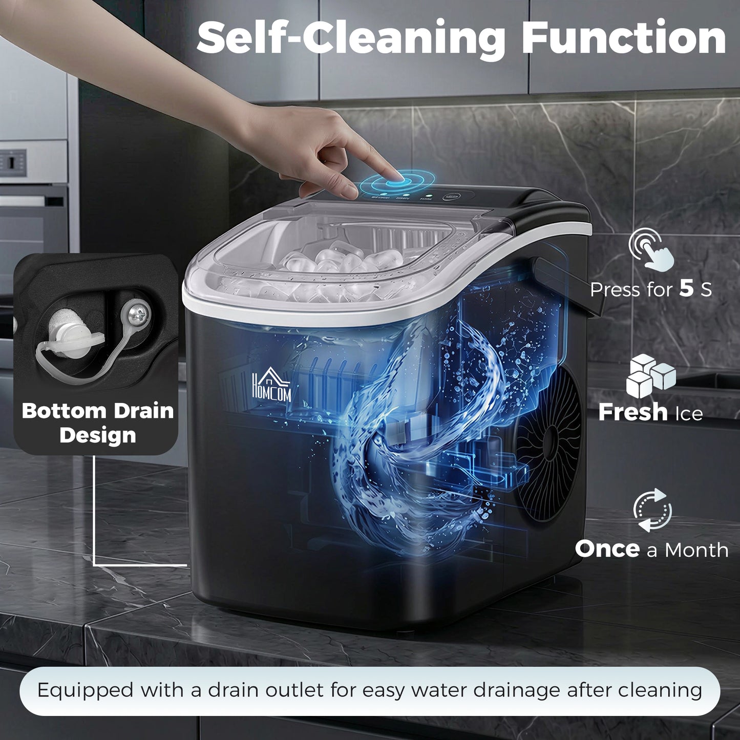 Ice Maker Machine Countertop, 12 KG in 24 H, 9 Cubes in 6 Mins, Portable Ice Cube Maker with Handle