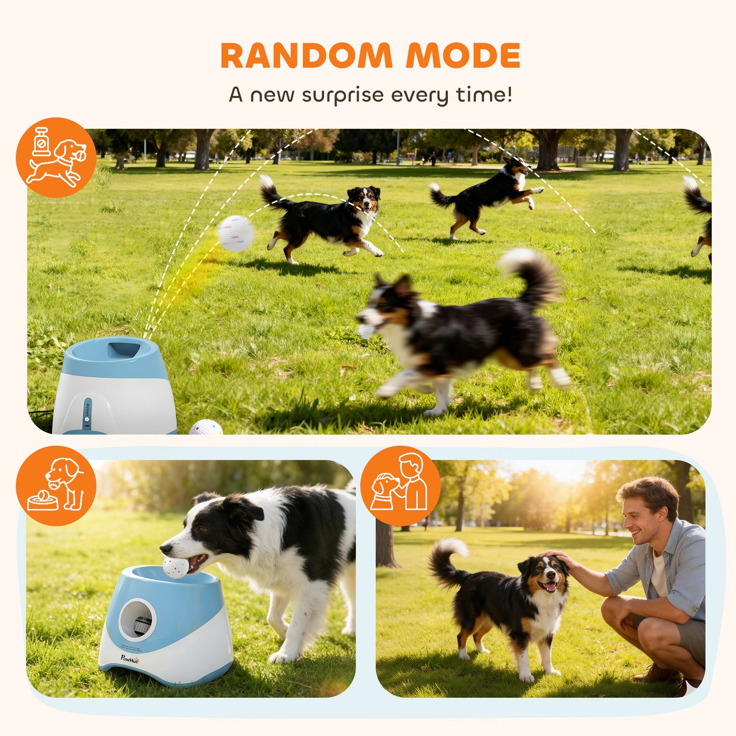 Automatic Dog Ball Launcher with 5 ETPU Balls 5.8 cm, 3 Distance Settings 6/10/14 m, Blue