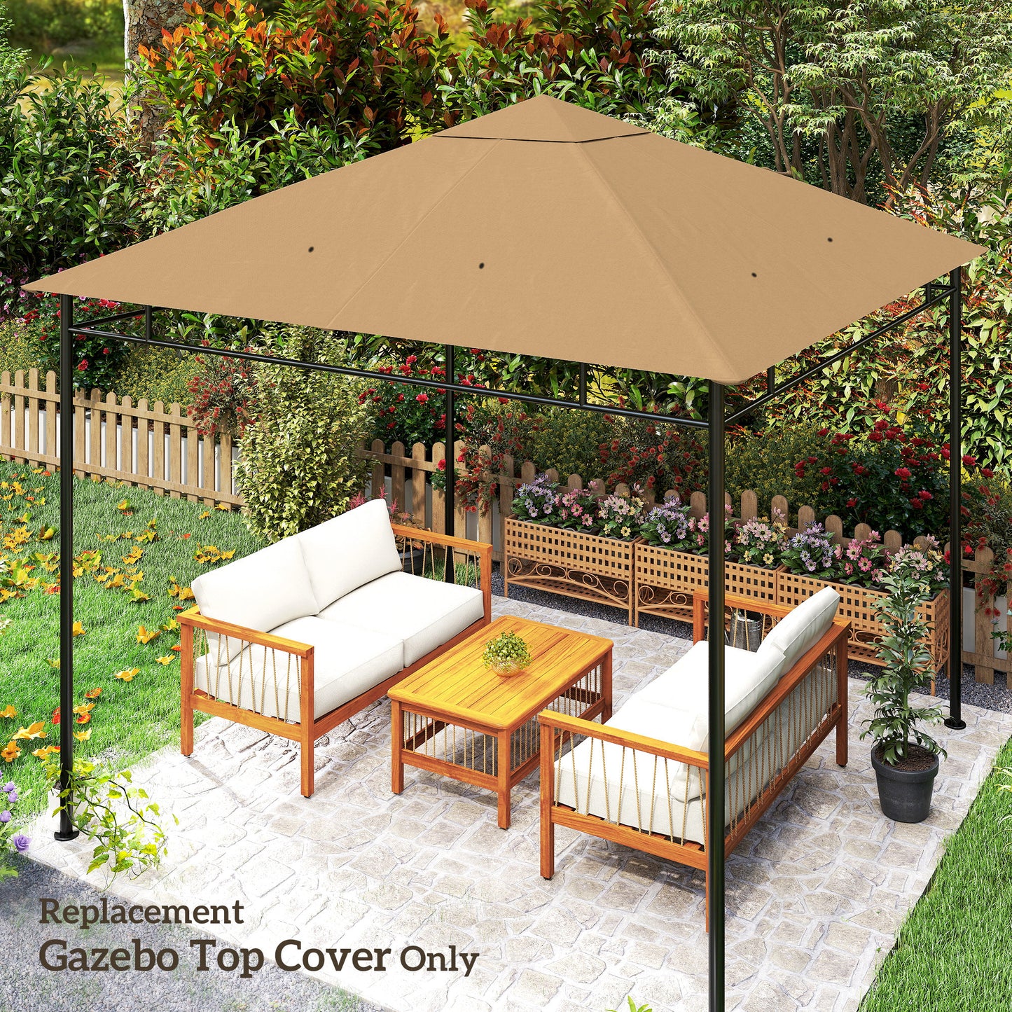 3 x 3 m Gazebo Canopy Replacement Cover, Garden Gazebo Roof Replacement with Drain Holes, TOP COVER ONLY, Beige