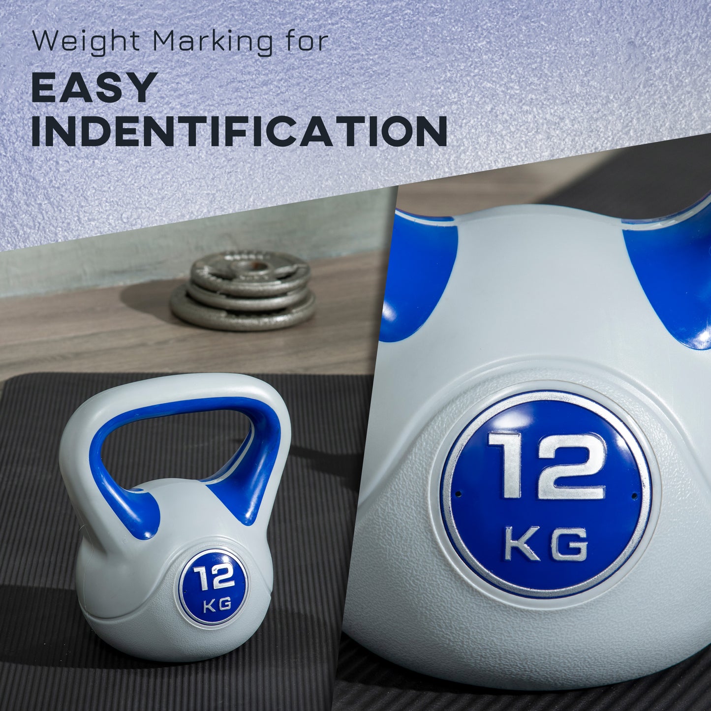 Kettlebell, 12kg Kettle Bells with Handle for Home Gym Weight Lifting and Strength Training, Dark Blue and Grey