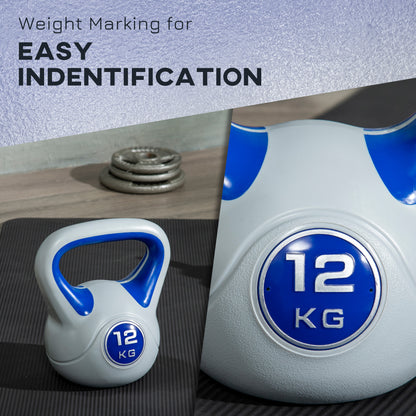 Kettlebell, 12kg Kettle Bells with Handle for Home Gym Weight Lifting and Strength Training, Dark Blue and Grey