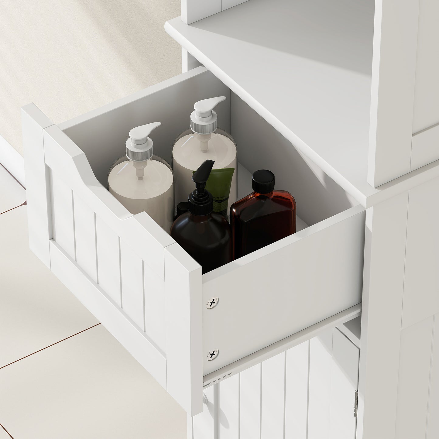 Slim Bathroom Storage Cabinet, with Sensor Lights - White