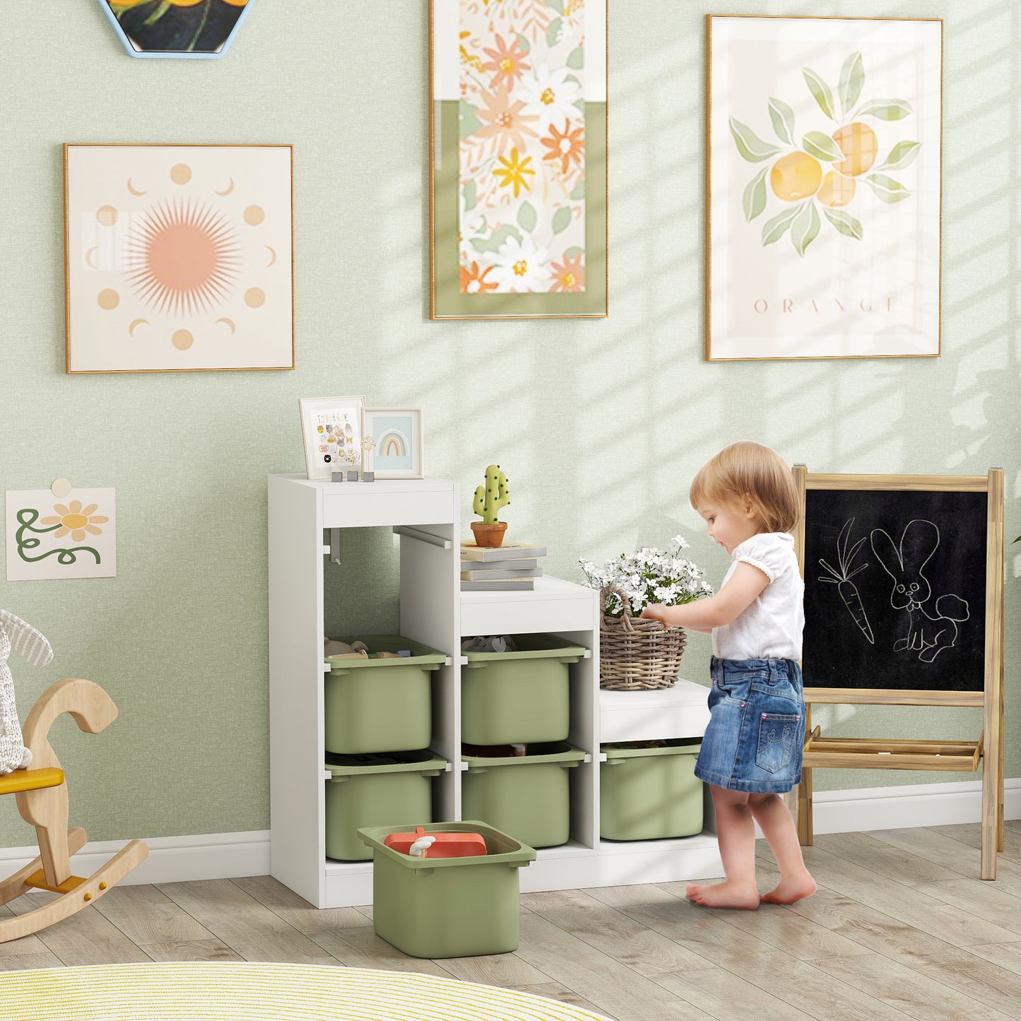 Toy Storage Organiser, Three-Layer Kids Toy Storage Units, with Removable Bins, for Ages 3-8 Years, Green