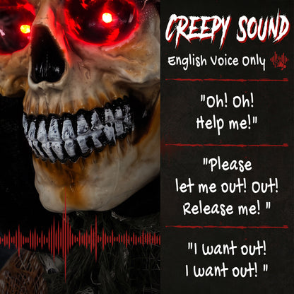 170cm Animated Grim Reaper, Life-Size Halloween Animatronic with Moving Hands/Head, Glowing Eyes, Creepy Sound