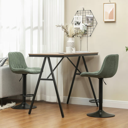 Breakfast Bar Stools Set of 2 Linen upholstery 60-80cm Adjustable Height - Green