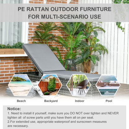 PE Rattan Sun Lounger, Five-Position Adjustable Recliner Lounger Chair with Soft Padded Cushion for Patio, Mixed Grey