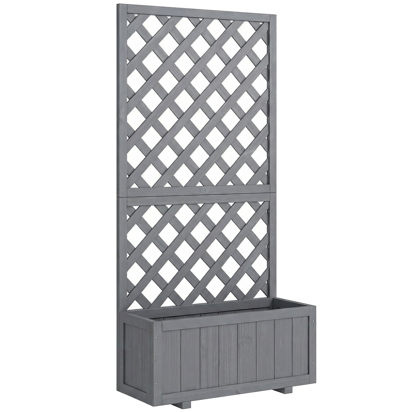 Wood Planter with Trellis for Climbing Plants, Raised Bed, Planter Box with Drainage Holes to Grow Herbs Flowers, Grey