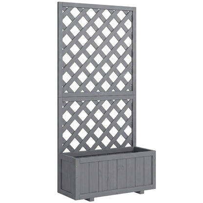 Wood Planter with Trellis for Climbing Plants, Raised Bed, Planter Box with Drainage Holes to Grow Herbs Flowers, Grey