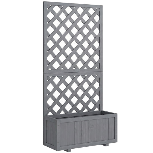 Wood Planter with Trellis for Climbing Plants, Raised Bed, Planter Box with Drainage Holes to Grow Herbs Flowers, Grey