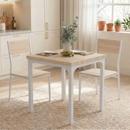 Three-Piece Minimal and Compact Dining Set, Oak Wood Effect