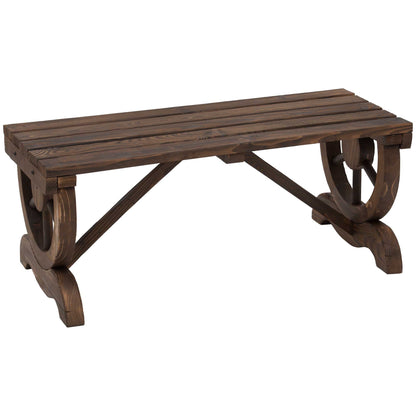 Garden Rustic Wooden Bench Wheel-Shaped Legs Slatted Seat Stable Reinforced Structure Outdoor Patio Garden 2-Person Bench Sea