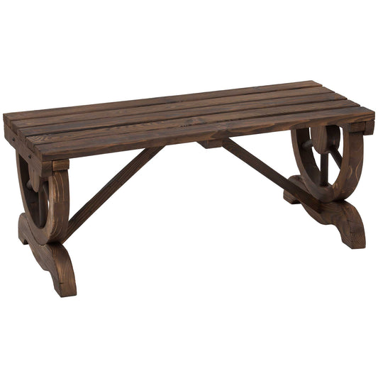 Garden Rustic Wooden Bench Wheel-Shaped Legs Slatted Seat Stable Reinforced Structure Outdoor Patio Garden 2-Person Bench Sea