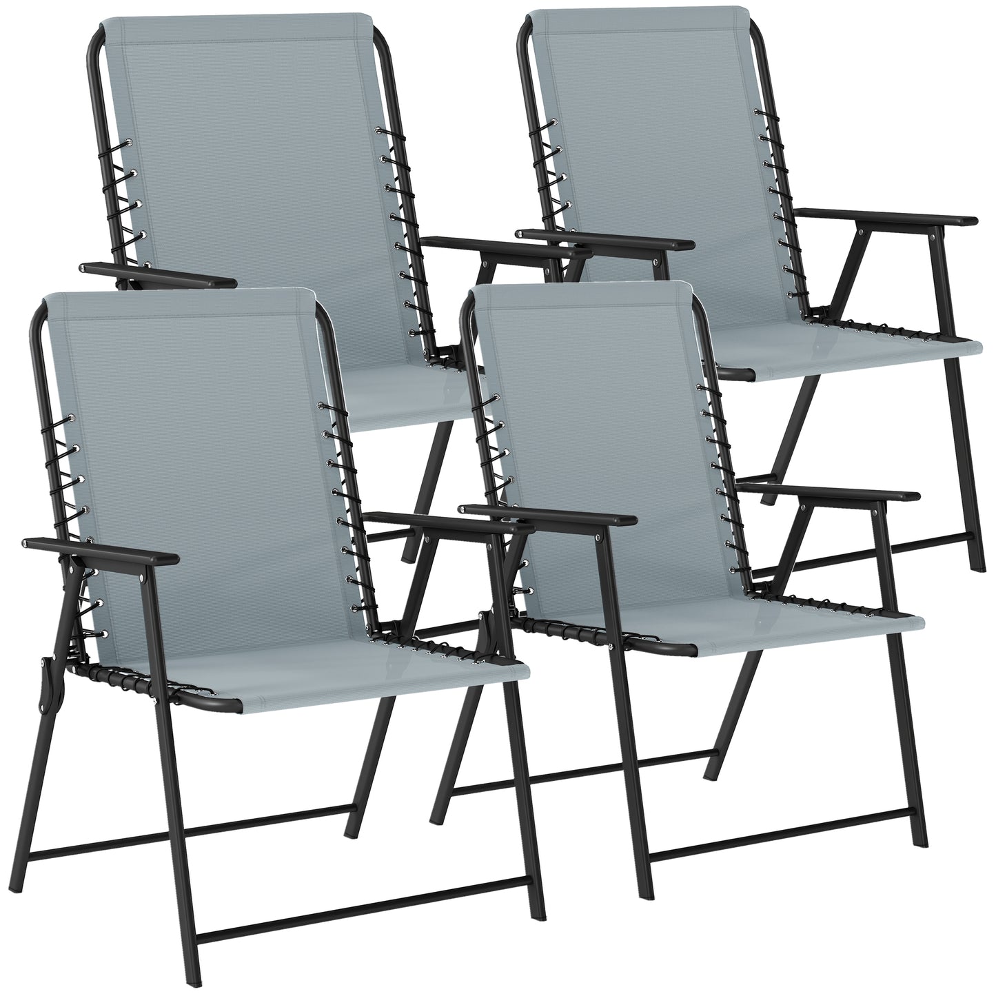Folding Garden Chairs Set of 4, Outdoor Dining Chairs with Wide Texteline Seat, High Back and Armrests, Light Grey