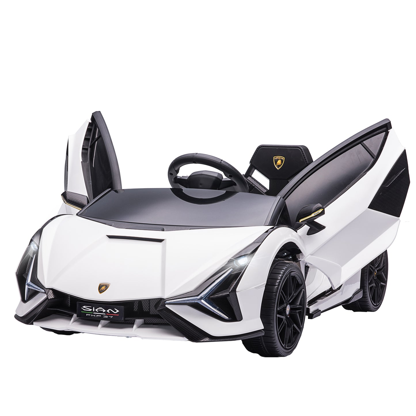 Lamborghini Sian Licensed Electric Car for Kids, 12V Kids Electric Ride on Car with Dual Motors, Remote Control, White