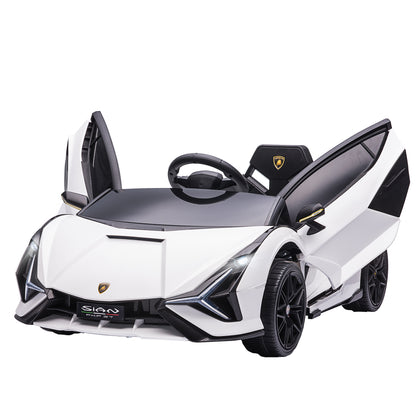 Lamborghini Sian Licensed Electric Car for Kids, 12V Kids Electric Ride on Car with Dual Motors, Remote Control, White