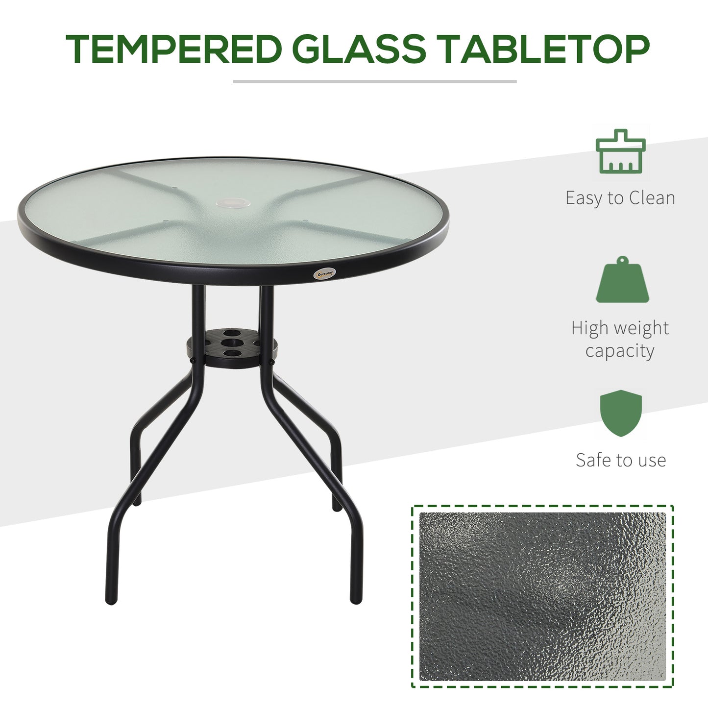 80 cm Round Garden Dining Table with Parasol Hole for 4, Outdoor Coffee Bistro End Side Table