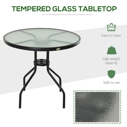 80 cm Round Garden Dining Table with Parasol Hole for 4, Outdoor Coffee Bistro End Side Table