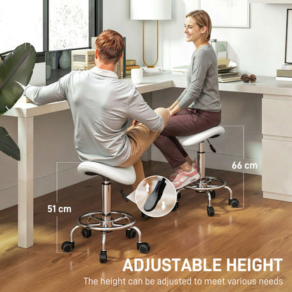 Salon Saddle Stool, Rolling Saddle Chair for Massage, Spa, Clinic, Beauty, Hairdressing and Tattoo, White