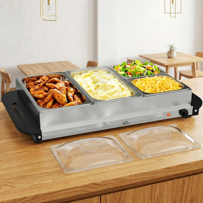 4 Tray Electric Food Warmer Buffet Server with Warming Plate, Cool Touch Handles, Adjustable Temperature, 300W