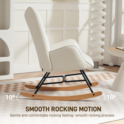 Rocking Chair, Modern Upholstered Velvet Armchair with Solid Wood Legs and Metal Frame for Living Room, Bedroom, Cream