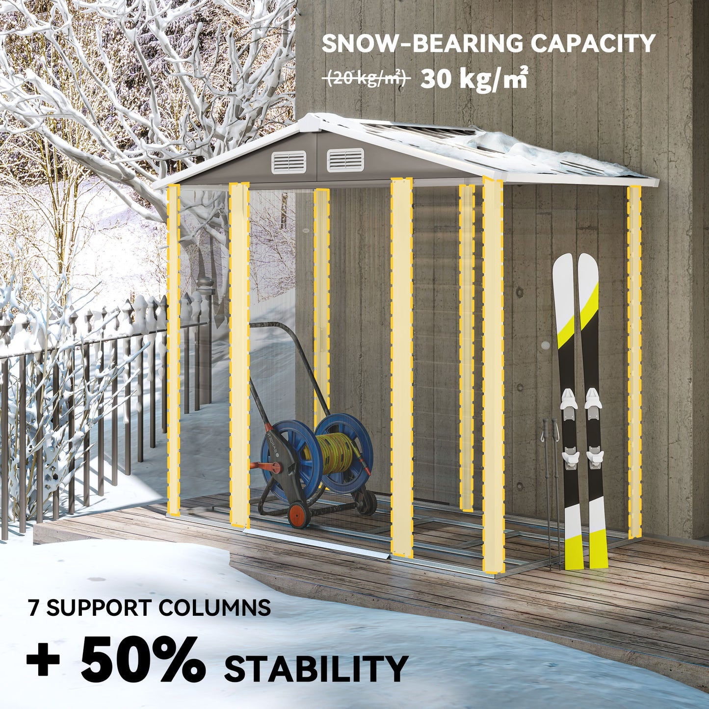 7 x 4ft Garden Shed, Easy to Assemble, Upgraded Galvanised Steel Frame with Foundation Kit, Double Doors with Lock