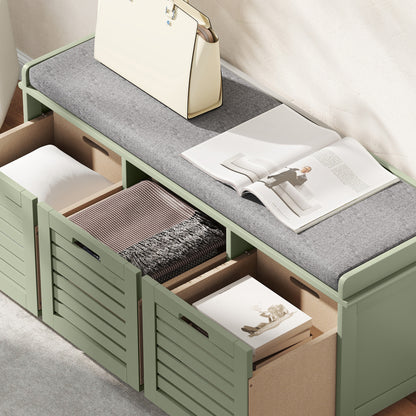3-Drawer Shoe Storage Bench with 160kg Capacity & 3 fully pull-out drawers - Green