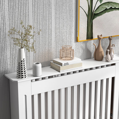 Slatted Radiator Cover Painted Cabinet MDF Lined Grill in White (112L x 19W x 81H cm)