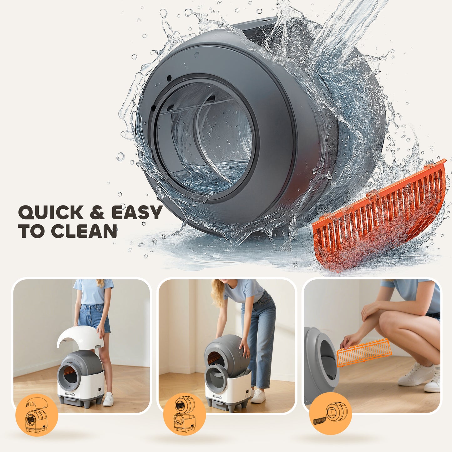 80L Extra Large Self Cleaning Cat Litter Tray with APP Control, Safety Protection, Odor Removal