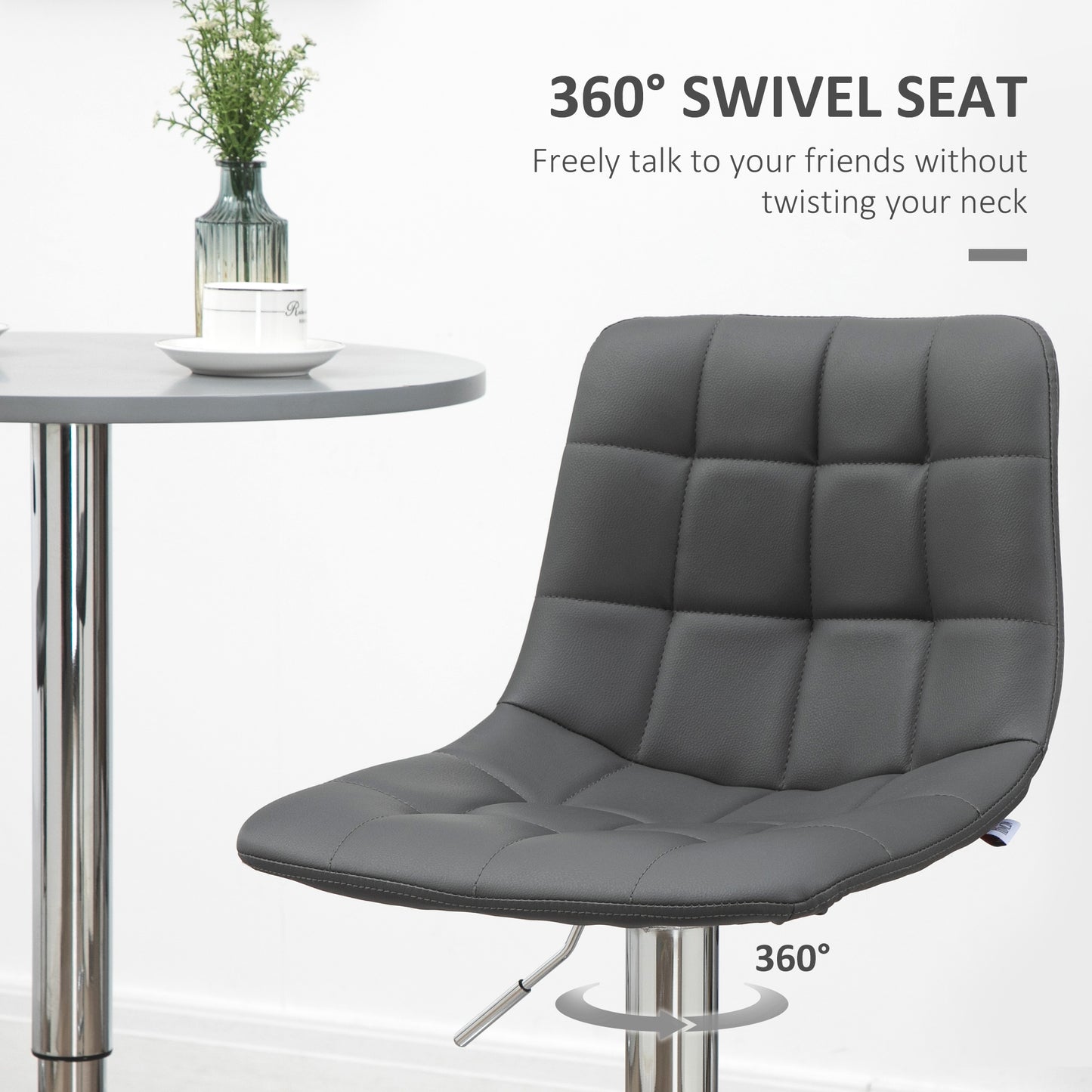 Adjustable Bar Stools Set of 2, Swivel PU Leather Upholstered Barstools with Tufted Seat and Back