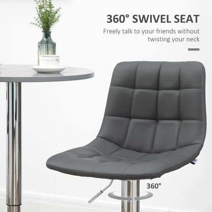Adjustable Bar Stools Set of 2, Swivel PU Leather Upholstered Barstools with Tufted Seat and Back