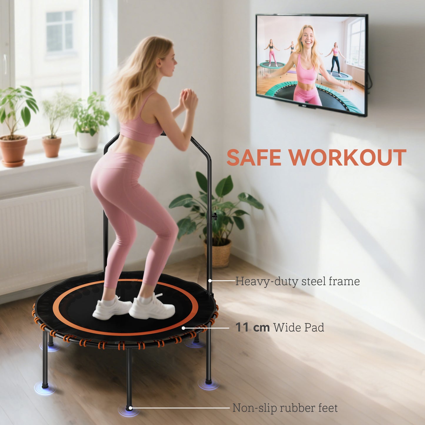 40" Foldable Fitness Trampoline Rebounder with Handle, Orange