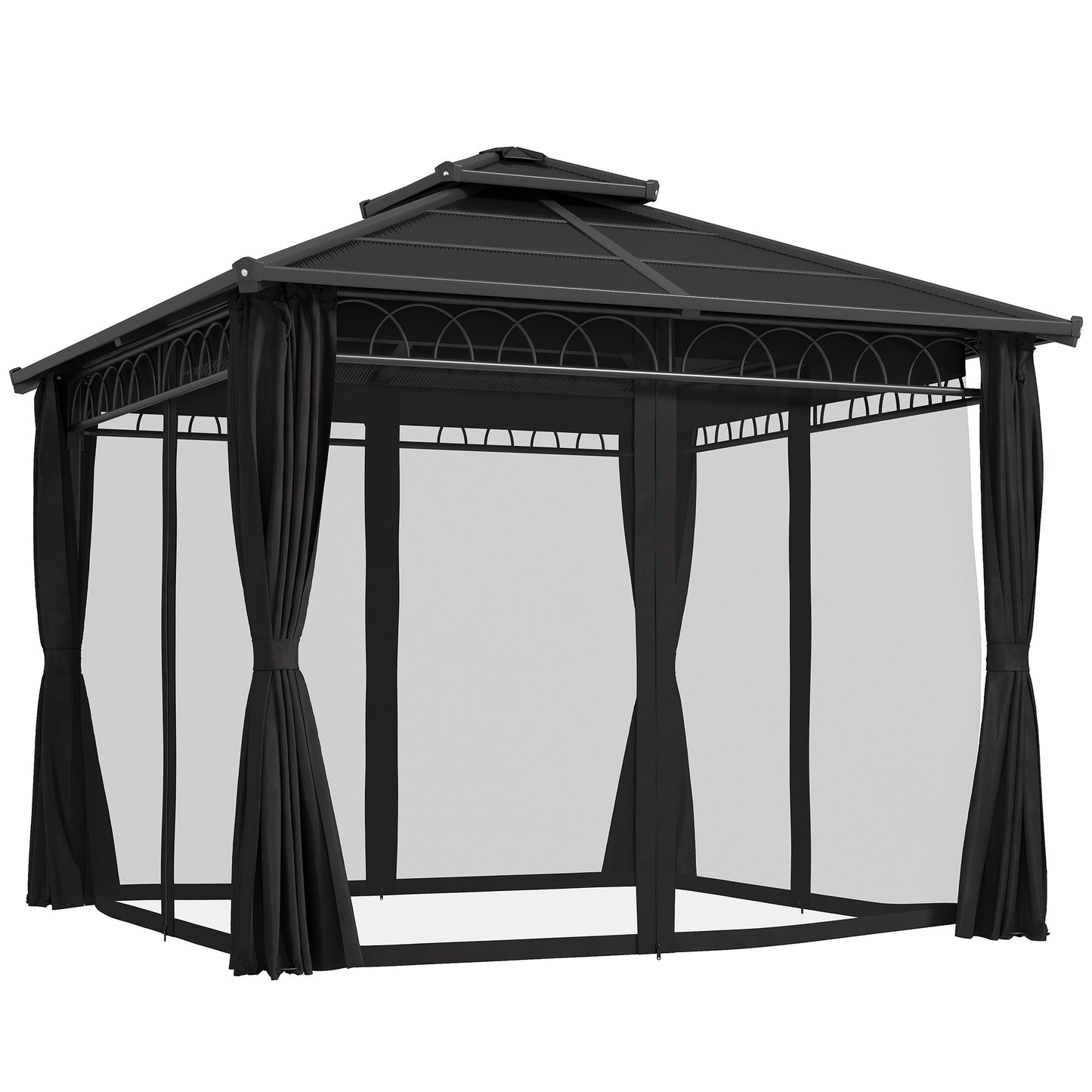 3 x 3 (m) Outdoor Polycarbonate Gazebo, Double Roof Hard Top Gazebo with Galvanised Steel Frame