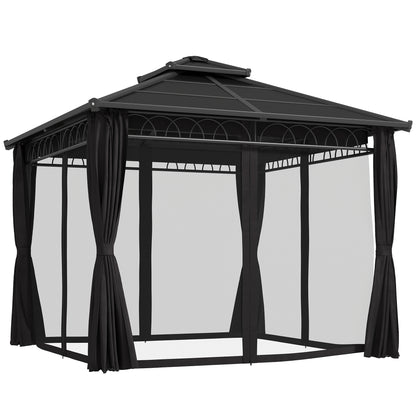 3 x 3 (m) Outdoor Polycarbonate Gazebo, Double Roof Hard Top Gazebo with Galvanised Steel Frame