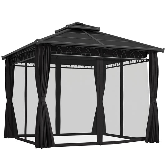 3 x 3 (m) Outdoor Polycarbonate Gazebo, Double Roof Hard Top Gazebo with Galvanised Steel Frame