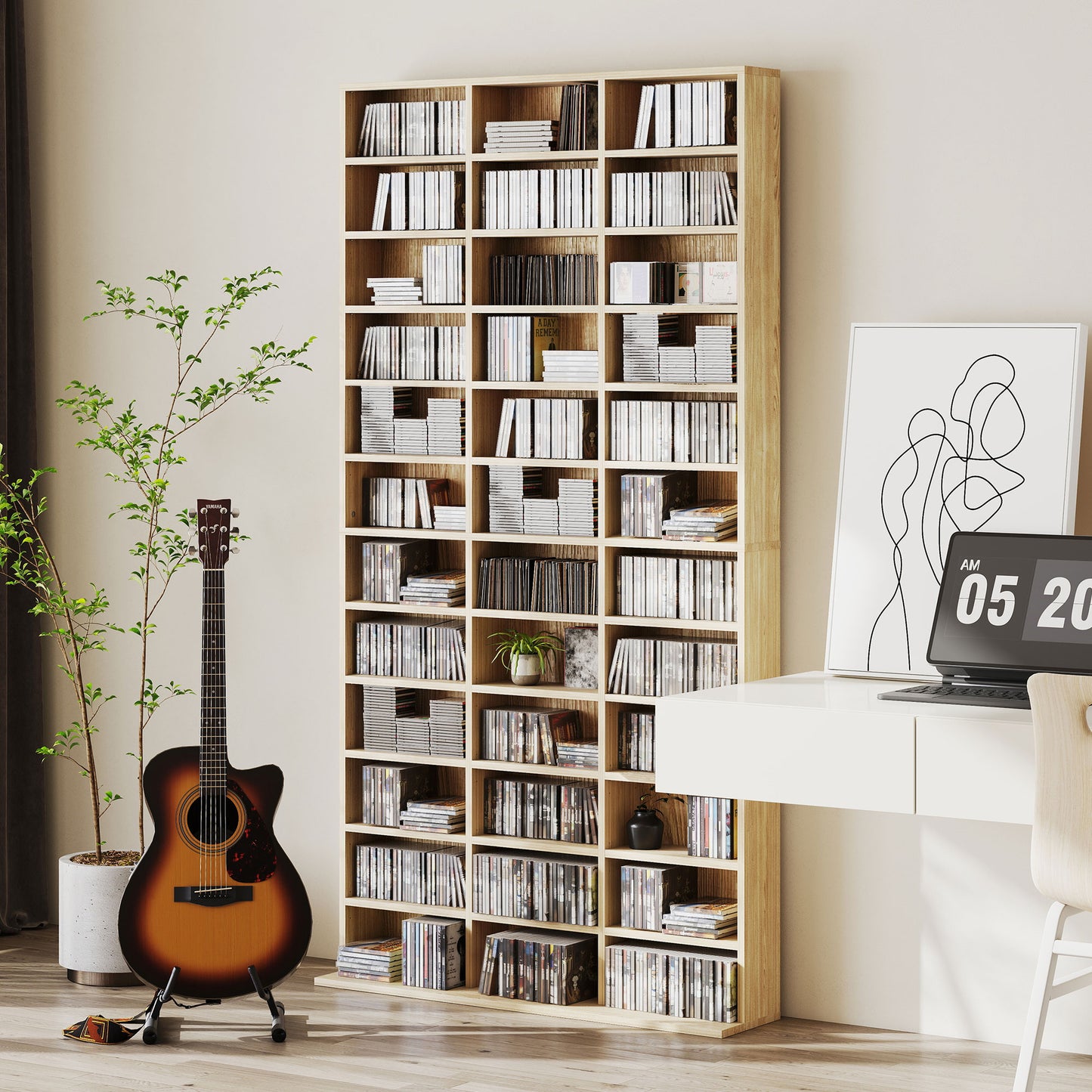 CD Storage Unit with Adjustable Shelves, 102 x 195 cm, Oak Tone