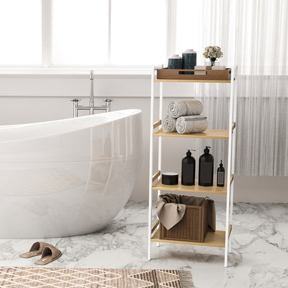Four-Tier Bamboo Adjustable Shelf Storage Unit