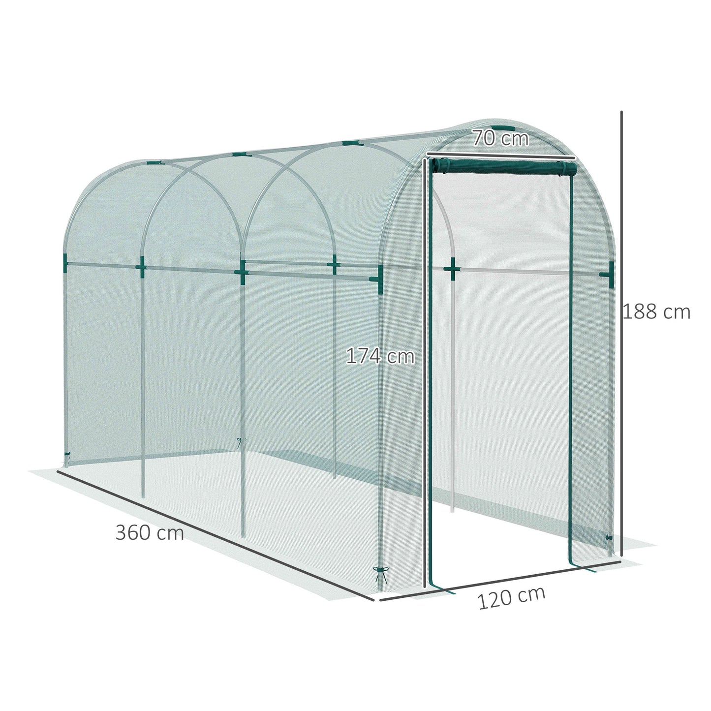 360 x 120cm Galvanised Steel Fruit Cage, Plant Protection Tent with Zipped Door, Green
