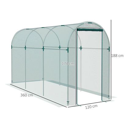 360 x 120cm Galvanised Steel Fruit Cage, Plant Protection Tent with Zipped Door, Green