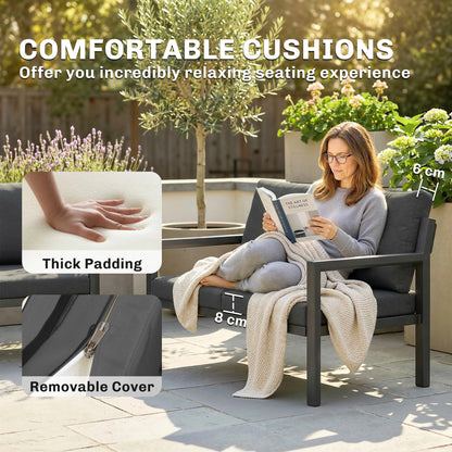 4 Seater Rattan Garden Furniture Set with 2 Armchairs, Loveseat, Coffee Table, Dark Grey