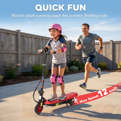 Foldable Electric Scooter, with LED Lights, for Ages 7-14 Years, Red